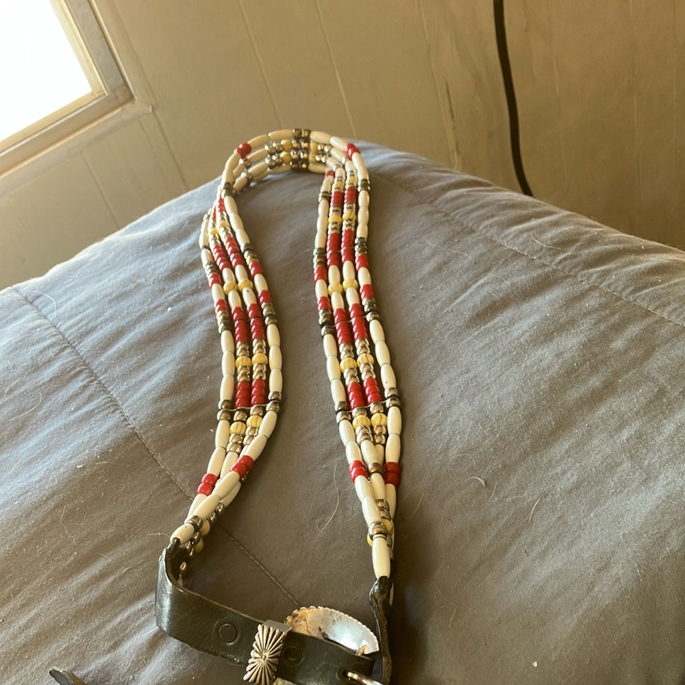 Beaded Leather Belt with Conchos